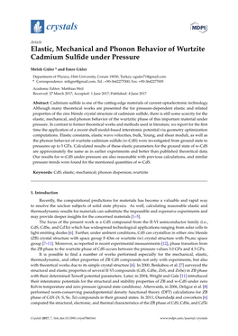 Elastic, Mechanical and Phonon Behavior of Wurtzite Cadmium Sulﬁde Under Pressure