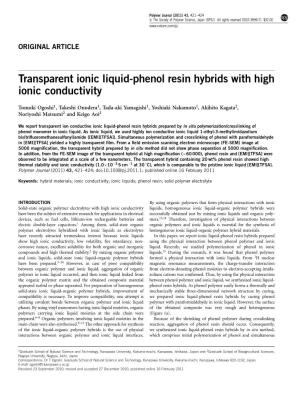 Transparent Ionic Liquid-Phenol Resin Hybrids with High Ionic Conductivity