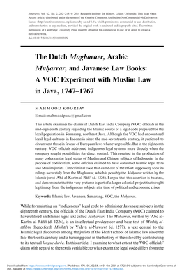 A VOC Experiment with Muslim Law in Java, 1747–1767