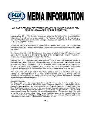 Carlos Sanchez Appointed Executive Vice President and General Manager of Fox Deportes