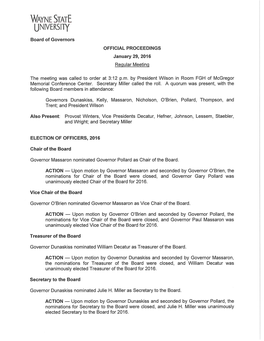 Official Proceedings of January 29, 2016