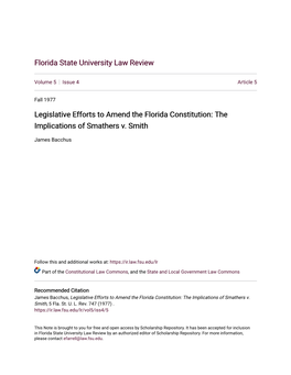 Legislative Efforts to Amend the Florida Constitution: the Implications of Smathers V