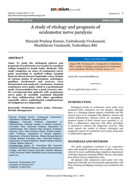 A Study of Etiology and Prognosis of Oculomotor Nerve Paralysis