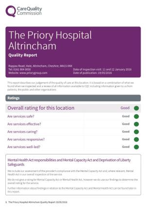 The Priory Hospital Altrincham Newapproachcomprehensive Report