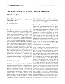 The Allied Occupation of Japan - an Australian View