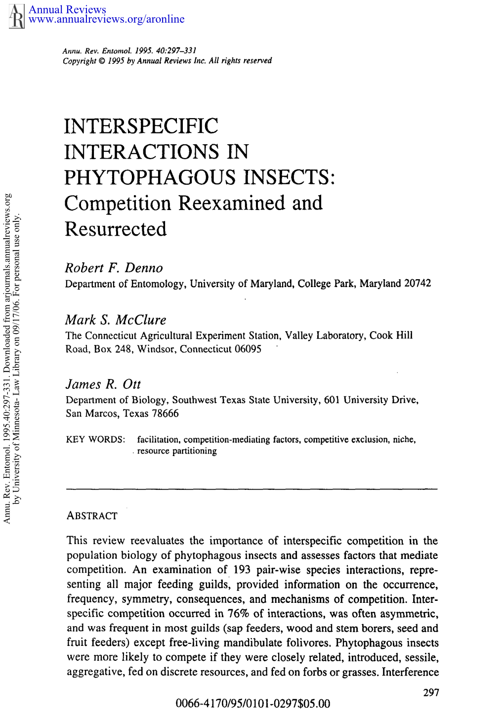 Interspecific Interactions in Phytophagous Insects: Competition