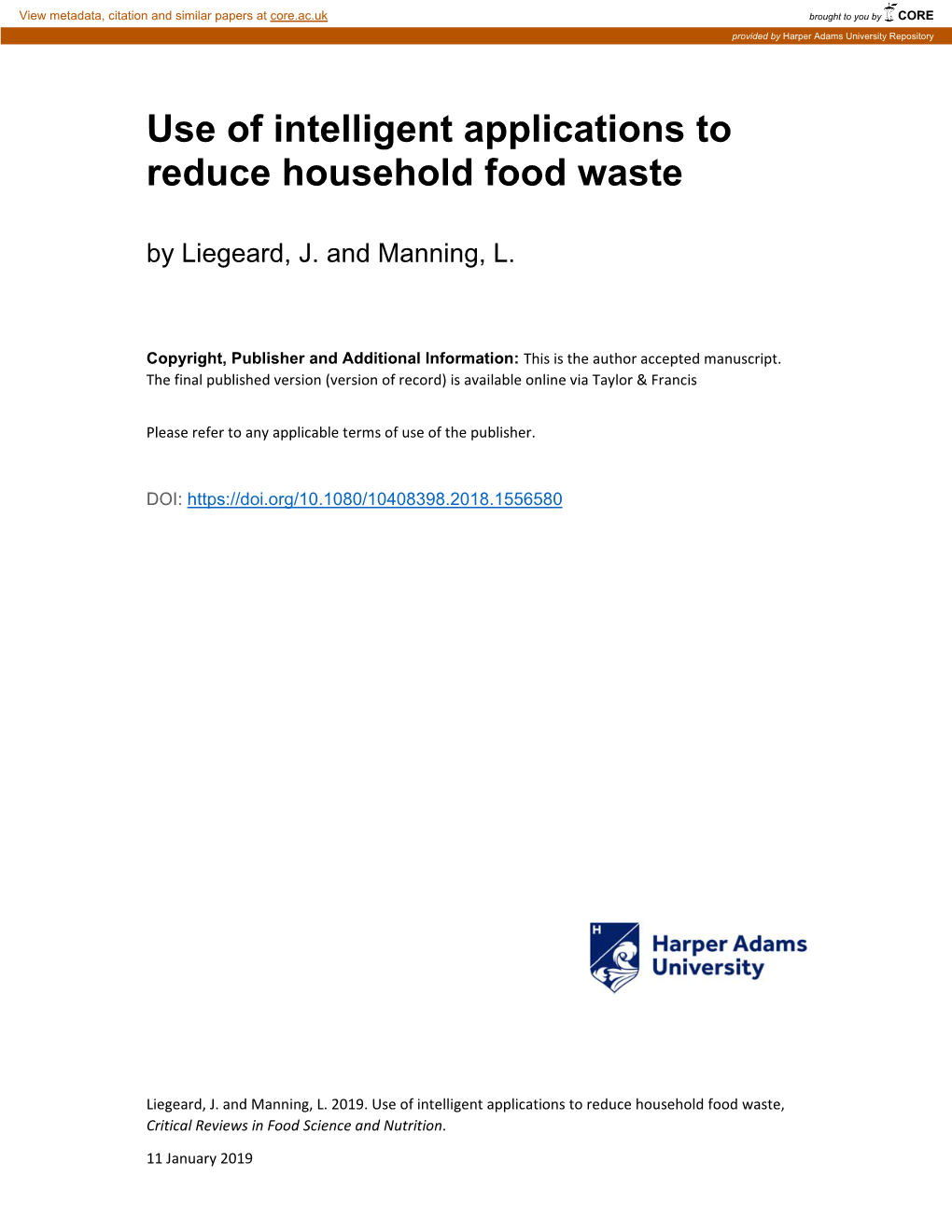 Use of Intelligent Applications to Reduce Household Food Waste