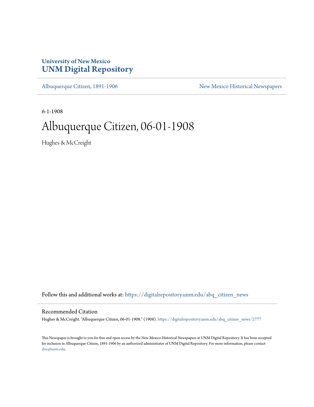 Albuquerque Citizen, 06-01-1908 Hughes & Mccreight
