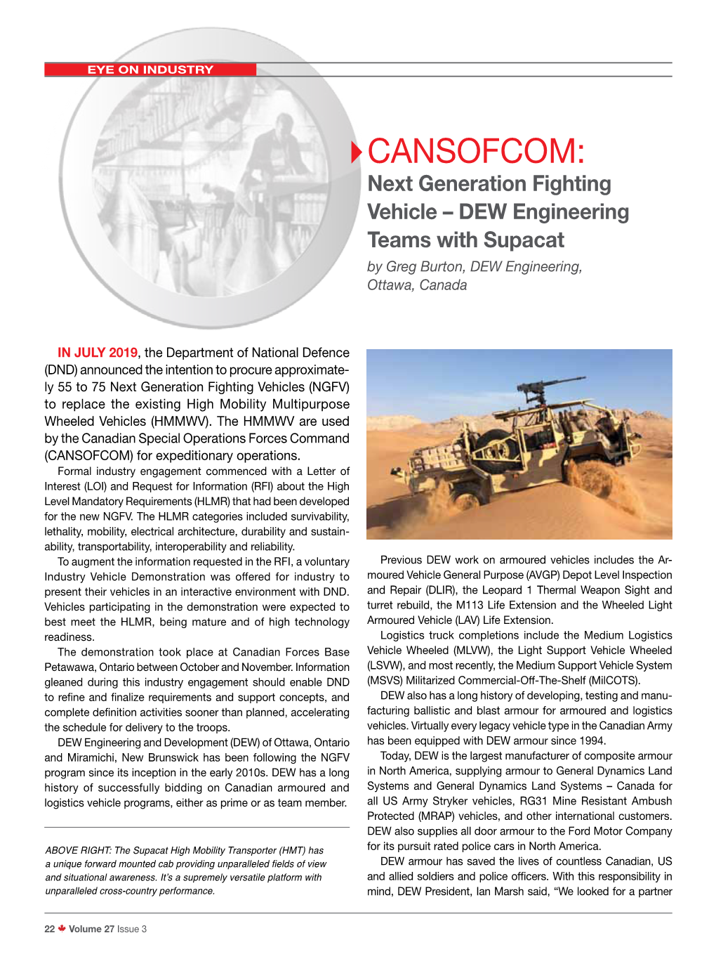 CANSOFCOM: Next Generation Fighting Vehicle – DEW Engineering Teams with Supacat by Greg Burton, DEW Engineering, Ottawa, Canada