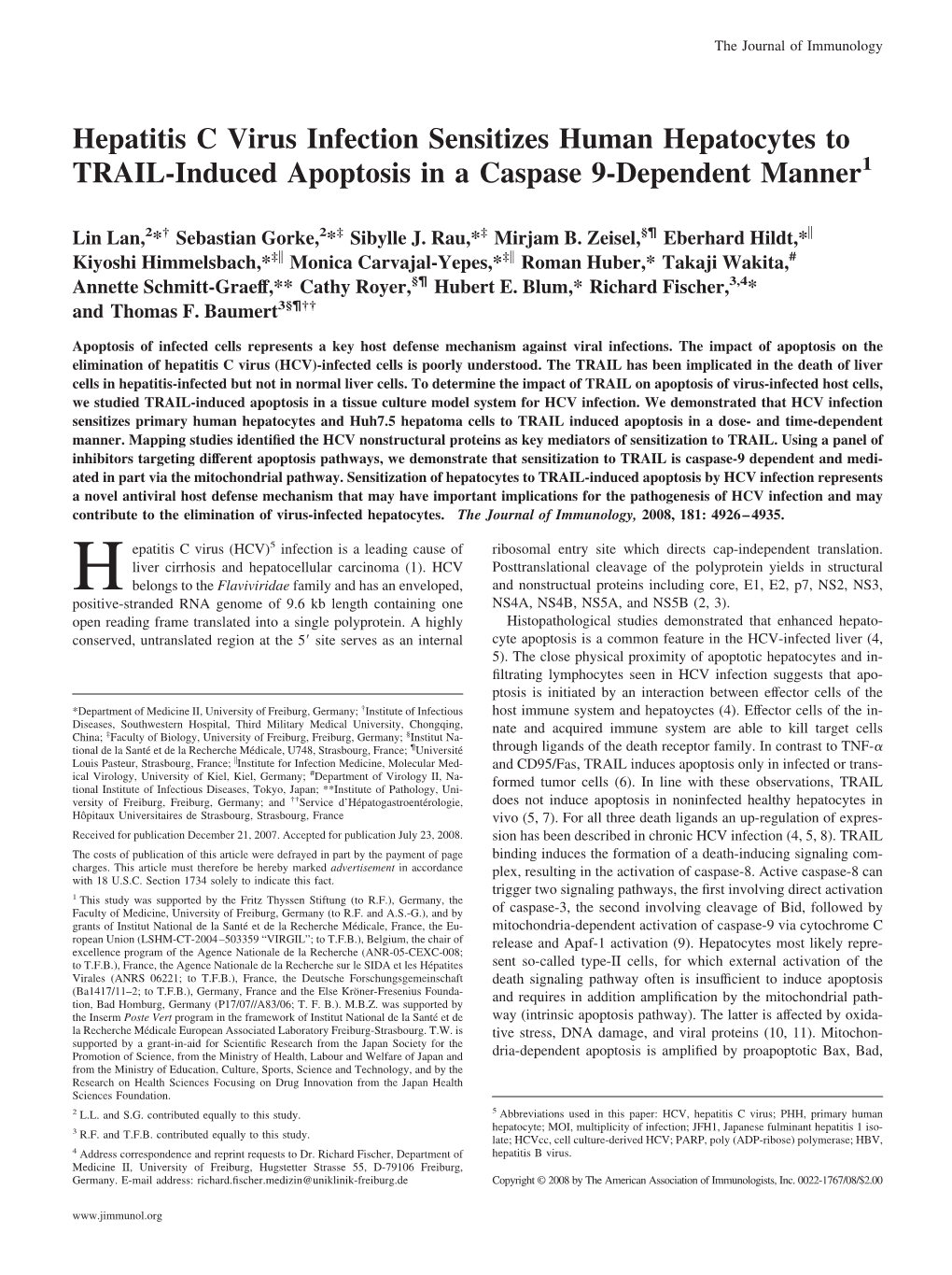 A Caspase 9-Dependent Manner Hepatocytes to TRAIL-Induced