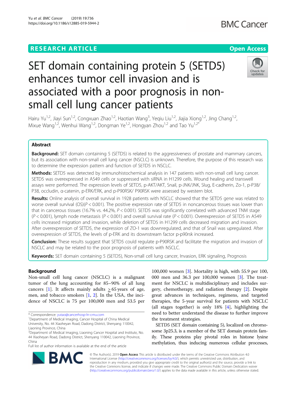 SET Domain Containing Protein 5 (SETD5) Enhances Tumor Cell