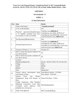 Form 1 & 1A for Proposed Project “Anandgram Paud”