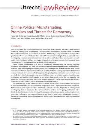 Online Political Microtargeting: Promises and Threats for Democracy Frederik J