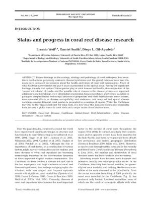 Status and Progress in Coral Reef Disease Research