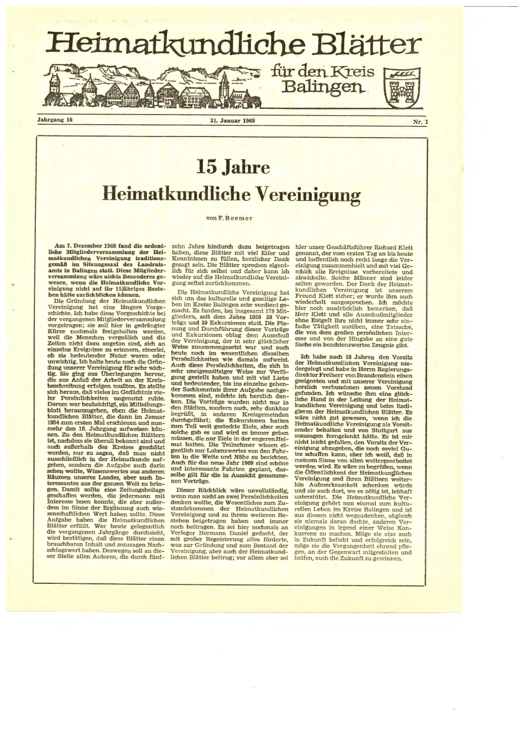 Heimatkundliche Blätter Zollernalb Jg.16 (1969)