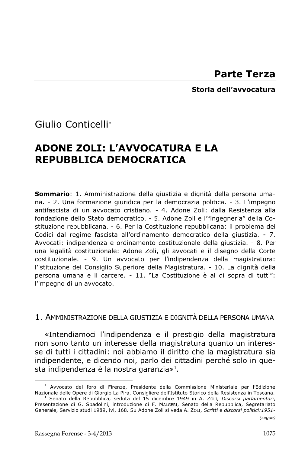 Adone Zoli: L’Avvocatura E La Repubblica Democratica