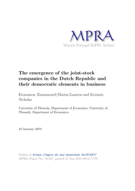 The Emergence of the Joint-Stock Companies in the Dutch Republic and Their Democratic Elements in Business