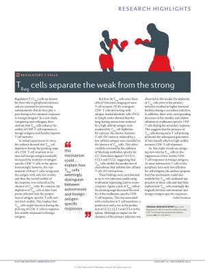 Regulatory T Cells: Treg Cells Separate the Weak from the Strong