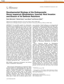 Developmental Strategy of the Endoparasite Xenos Vesparum (Strepsiptera, Insecta): Host Invasion and Elusion of Its Defense Reactions