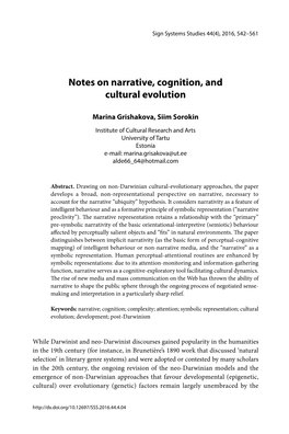 Notes on Narrative, Cognition, and Cultural Evolution