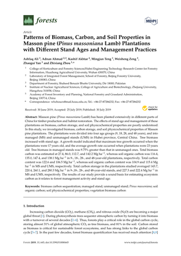 Patterns of Biomass, Carbon, and Soil Properties in Masson Pine (Pinus Massoniana Lamb) Plantations with Diﬀerent Stand Ages and Management Practices