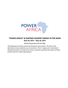 “Power Africa” & Partner Country Energy in the News