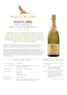 Gold Label Adelaide Hills Pinot Noir Chardonnay Non Vintage