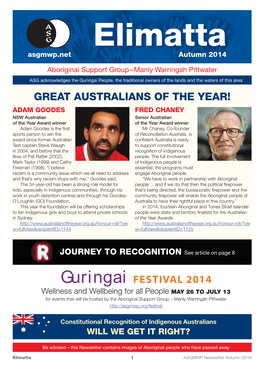 GREAT AUSTRALIANS of the YEAR! Guringai FESTIVAL 2014