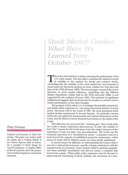 Stock Market Crashes: What Have We Learned from October 1987?