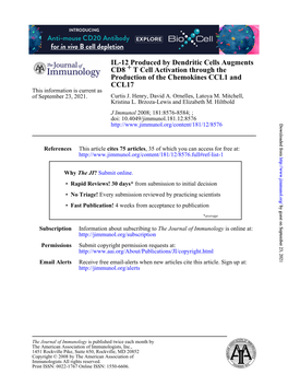 CCL17 Production of the Chemokines CCL1 and T Cell Activation Through