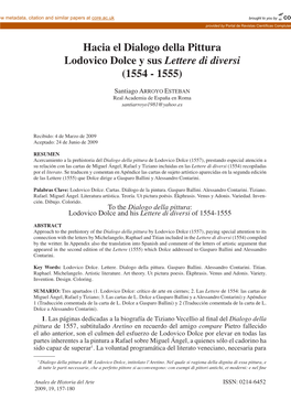 Hacia El Dialogo Della Pittura Lodovico Dolce Y Sus Lettere Di Diversi (1554 - 1555)