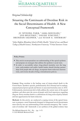 Situating the Continuum of Overdose Risk in the Social Determinants of Health: a New Conceptual Framework