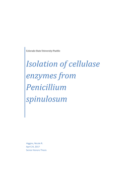 Isolation of Cellulase Enzymes from Penicillium Spinulosum