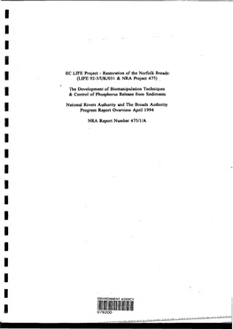 Restoration of the Norfolk Broads: (LIFE 92-3/UK/031 & NRA Project 475)