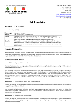 Job Description Urban Farmer