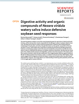 Digestive Activity and Organic Compounds of Nezara Viridula Watery Saliva Induce Defensive Soybean Seed Responses