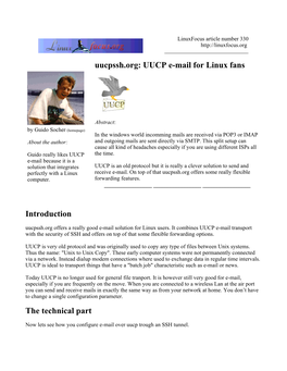 Uucpssh.Org: UUCP E-Mail for Linux Fans Introduction the Technical Part