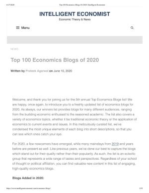 Top 100 Economics Blogs of 2020 INTELLIGENT ECONOMIST