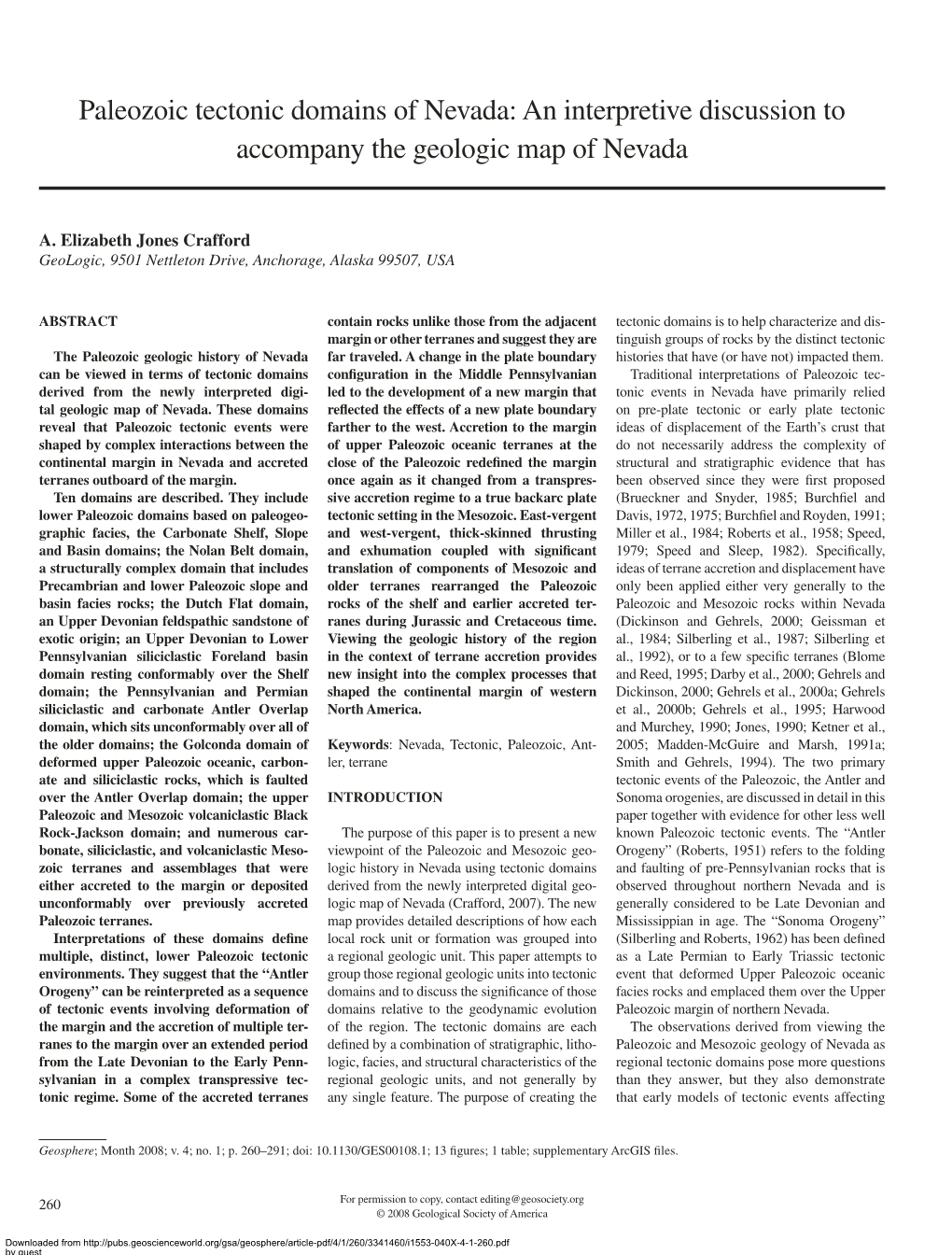 Paleozoic Tectonic Domains of Nevada: an Interpretive Discussion to Accompany the Geologic Map of Nevada