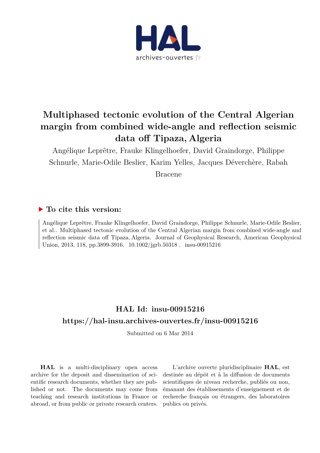 Multiphased Tectonic Evolution of the Central Algerian Margin