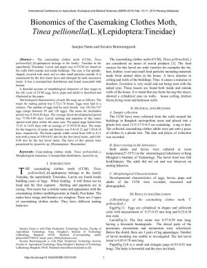 Bionomics of the Casemaking Clothes Moth, Tinea Pellionella(L.)(Lepidoptera:Tineidae)