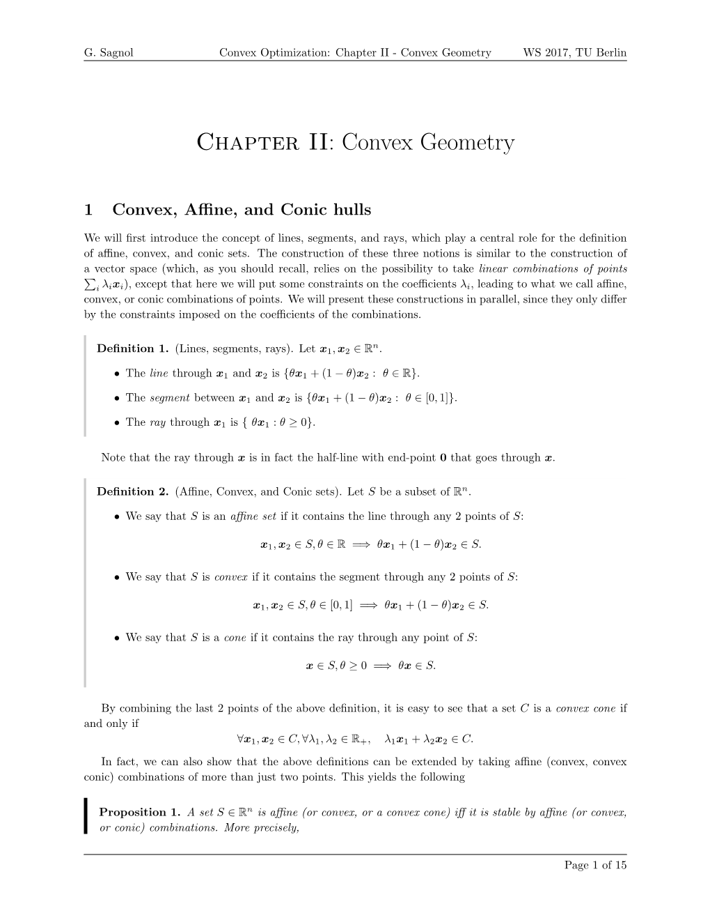 Chapter II: Convex Geometry