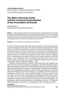 The Affair of Durazzo (1559) and the Controversial Destitution of the Provveditore All’Armata