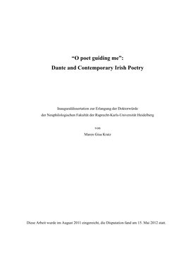 M G Kratz, Dante in Contemporary Irish Poetry, 10 10 2012