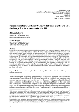 Serbia's Relations with Its Western Balkan Neighbours As a Challenge for Its Accession to the EU