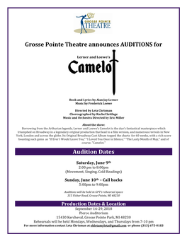 Grosse Pointe Theatre Announces AUDITIONS for Audition Dates