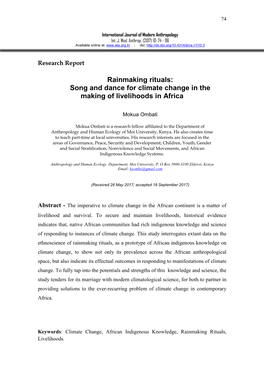 Rainmaking Rituals: Song and Dance for Climate Change in the Making of Livelihoods in Africa