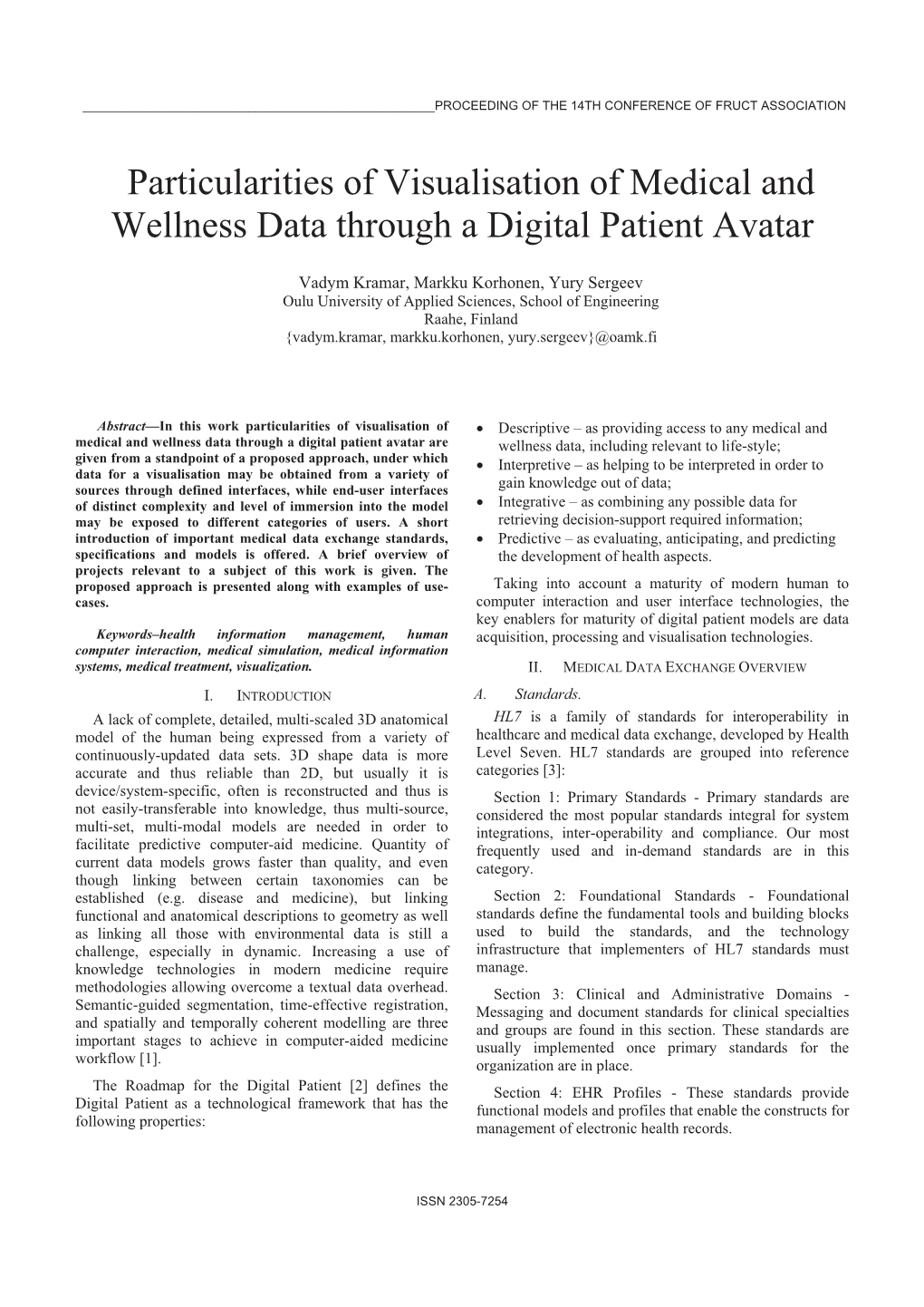 Particularities of Visualisation of Medical and Wellness Data Through a Digital Patient Avatar