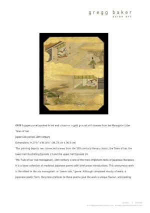 6489 a Paper Panel Painted in Ink and Colour on a Gold Ground with Scenes from Ise Monogatari (The