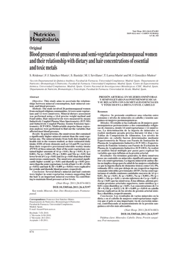 Blood Pressure of Omnivorous and Semi-Vegetarian Postmenopausal Women and Their Relationship with Dietary and Hair Concentrations of Essential and Toxic Metals